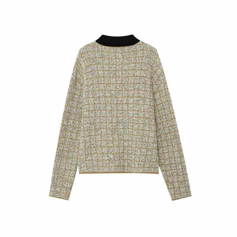 Women's Boucle Polo Knit Sweater with Tweed Effect Mune Fashion