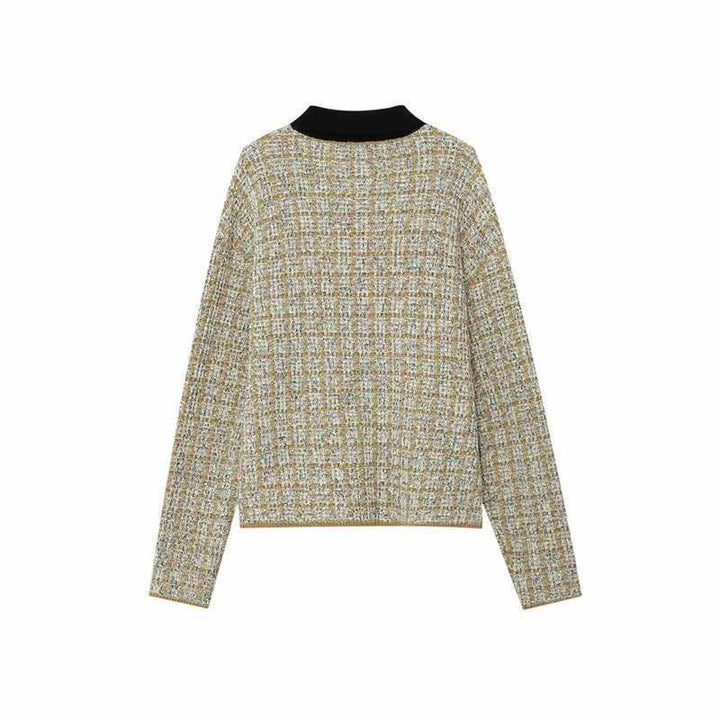 Women's Boucle Polo Knit Sweater with Tweed Effect Mune Fashion