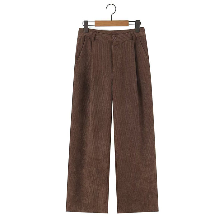 Women High-Waisted Cord Pants with Wide Leg and Pleats Mune Fashion