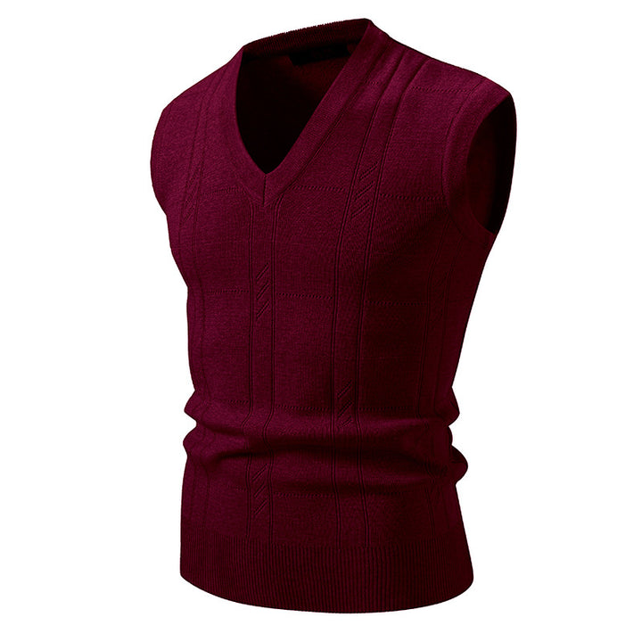 Men's sleeveless knitted vest with V-neck, fine textured knit and elastic waistband Mune Fashion
