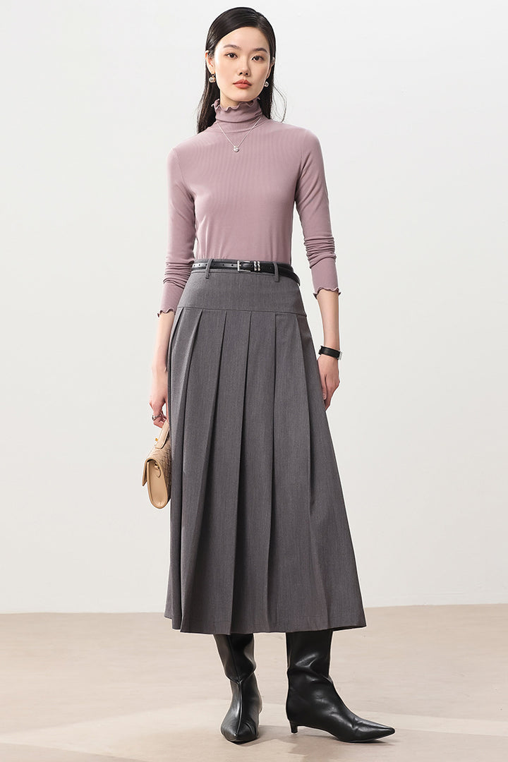 Women Fine Rib Long Sleeve Shirt with Turtleneck and Ruffle Edges Mune Fashion