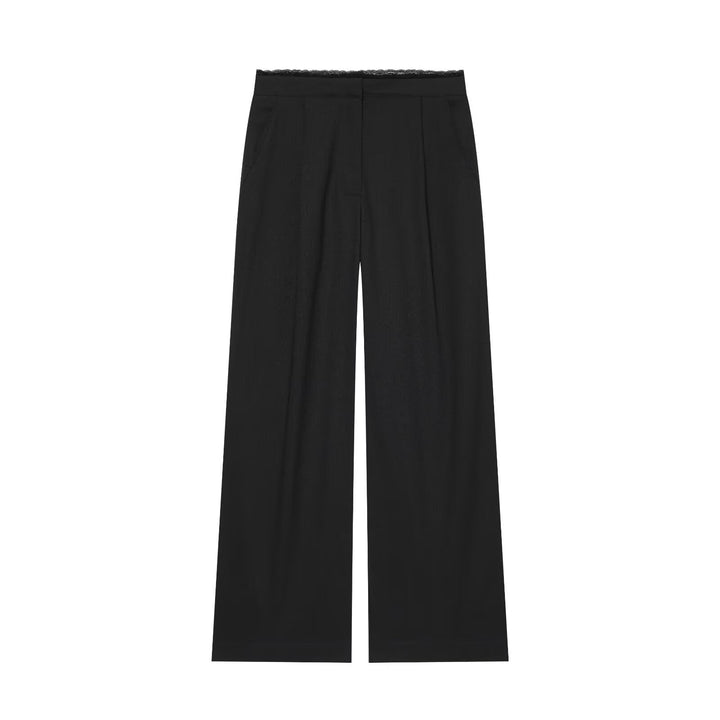 Ladies Wide Palazzo Pants with Elastic Lace Waistband and Elegant crease Mune Fashion