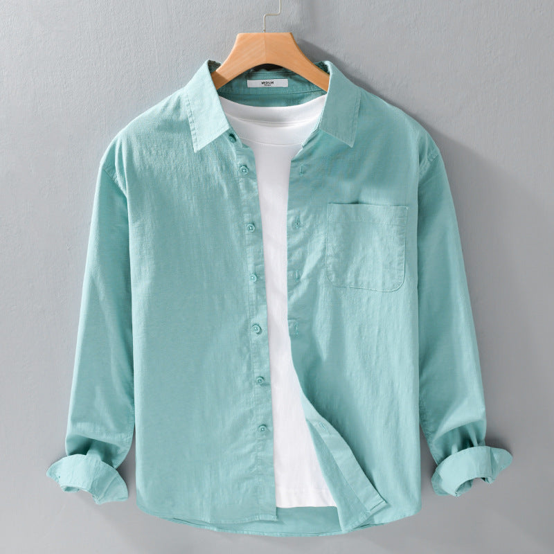 Men's Breathable Relaxed Shirt made of Linen-Cotton Blend with Chest Pocket and Classic Button Placket Mune Fashion