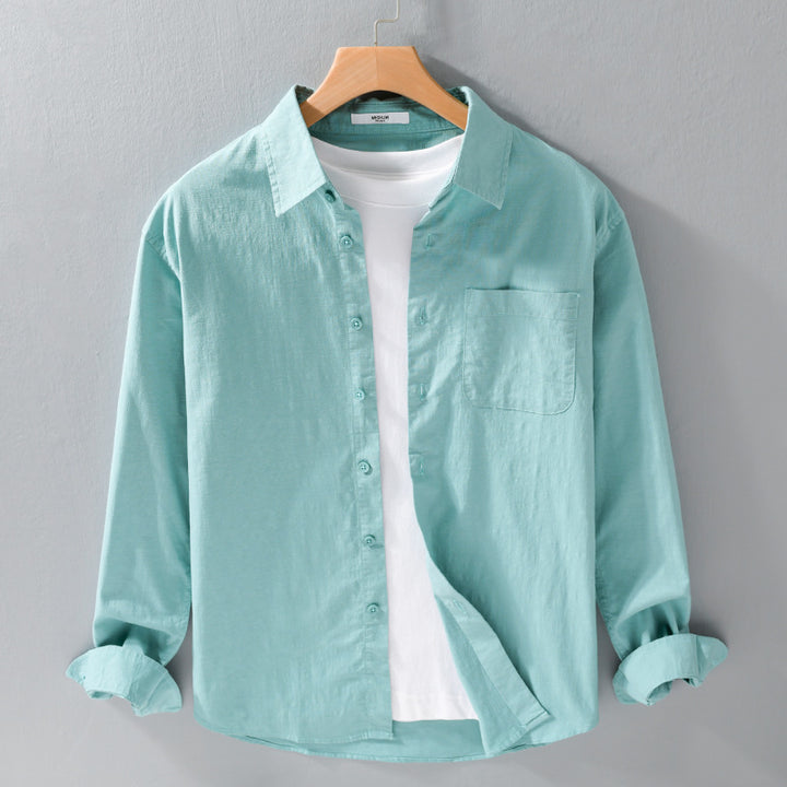 Men's Breathable Relaxed Shirt made of Linen-Cotton Blend with Chest Pocket and Classic Button Placket Mune Fashion