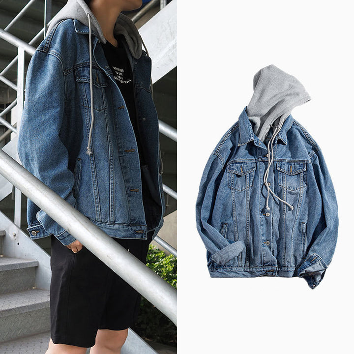 Men's Casual Denim Jacket with Removable Hood Mune Fashion