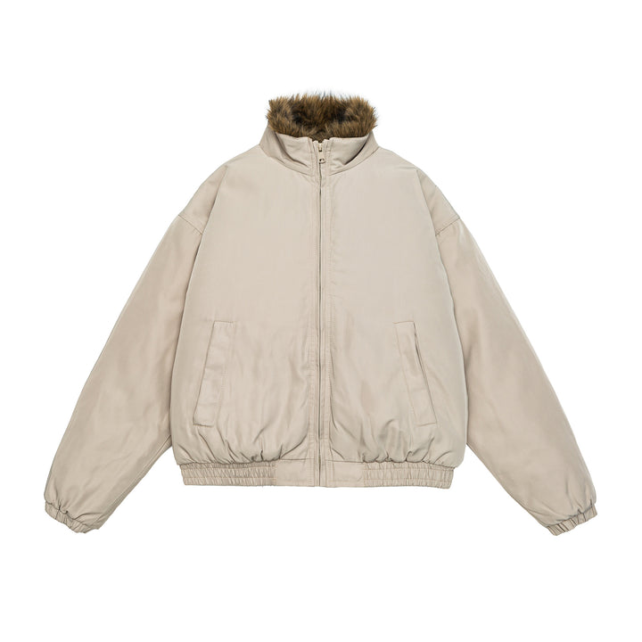 Women's oversized padded bomber jacket with elastic hem and faux fur trim Mune Fashion