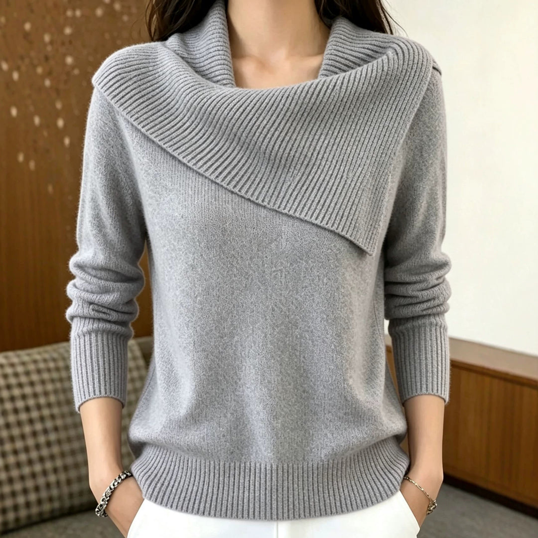Women Oversized Turtleneck Sweater with Asymmetric Shawl Collar Mune Fashion