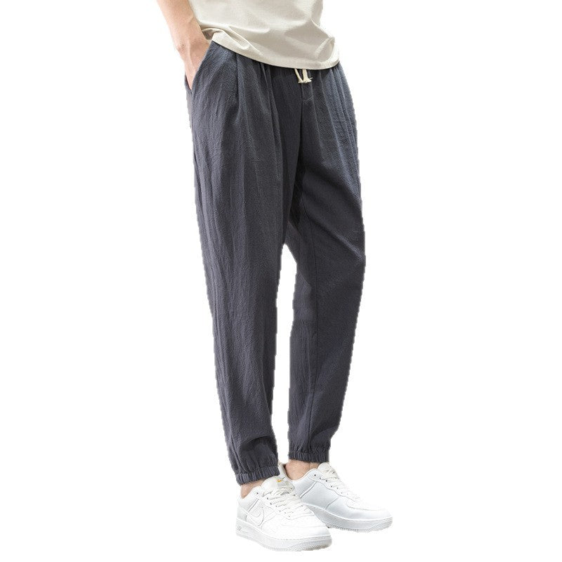 Men's Relaxed-Fit Linen Blend Jogging Pants with Pleats, Drawstring, and Elastic Cuffs Mune Fashion