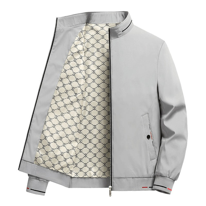Men's  patterned-lined funnel-collar zip-up casual jacket Mune Fashion