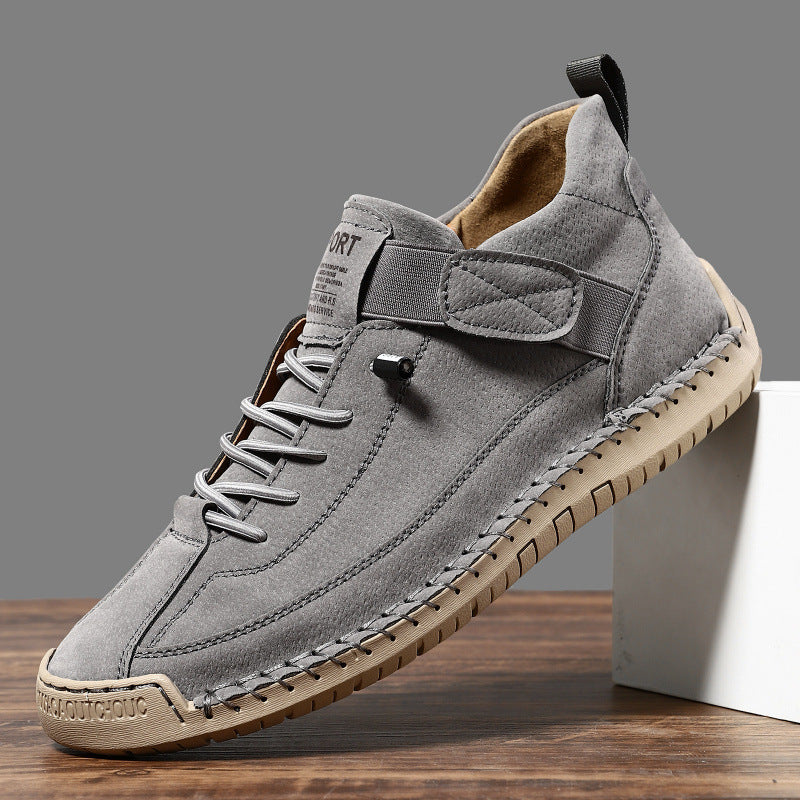 Men's leather imitation casual sneaker with Velcro strap, moccasin seam & profiled rubber sole Mune Fashion