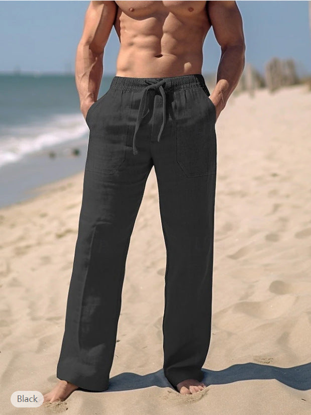 Men's straight-cut linen lounge pants with drawstring, deep pockets, and breathable texture Mune Fashion