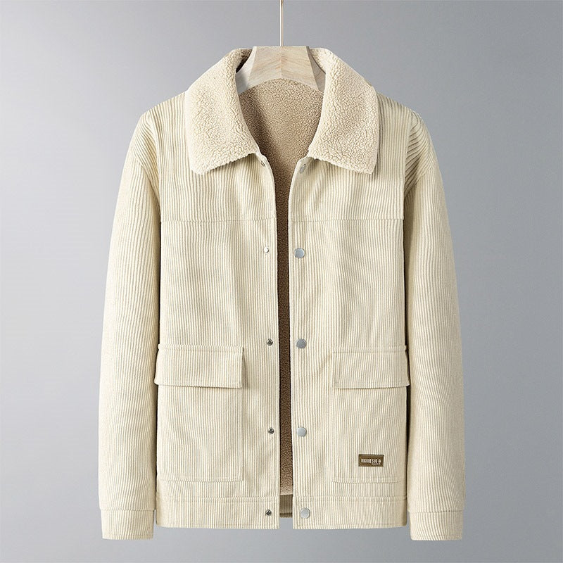 Men's cord jacket with teddy lining, shirt collar & snap front Mune Fashion