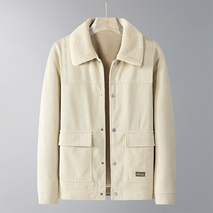 Men's cord jacket with teddy lining, shirt collar & snap front Mune Fashion