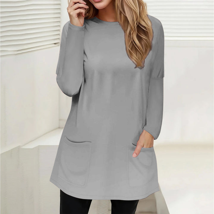 Ladies Casual Longline Tunic with Crew Neck and Patch Pockets Mune Fashion