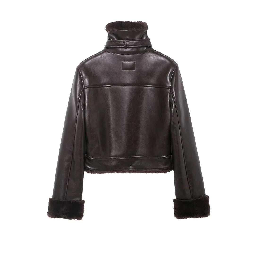 Women's cropped pilot jacket with teddy lining and adjustable neck strap Mune Fashion