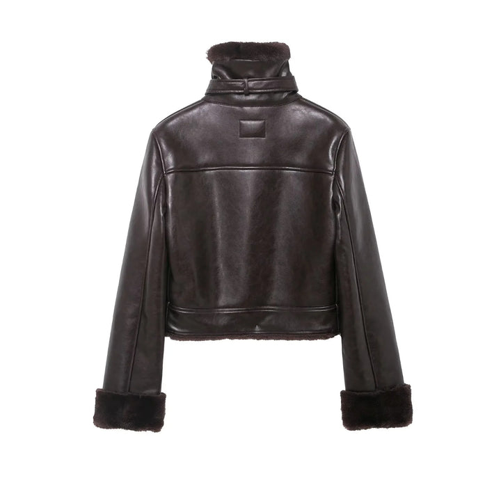 Women's cropped pilot jacket with teddy lining and adjustable neck strap Mune Fashion
