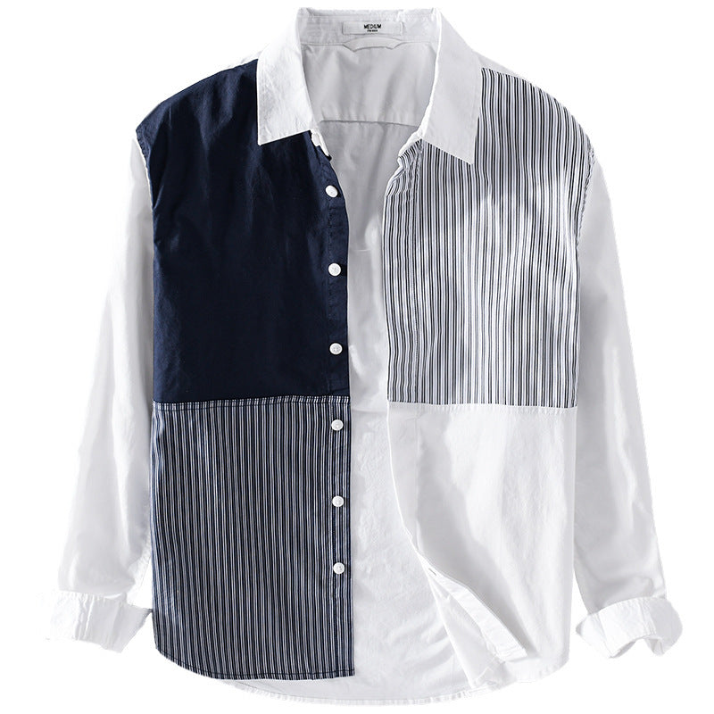 Men's Contrasted Patchwork Shirt with Block and Pinstripes Mune Fashion