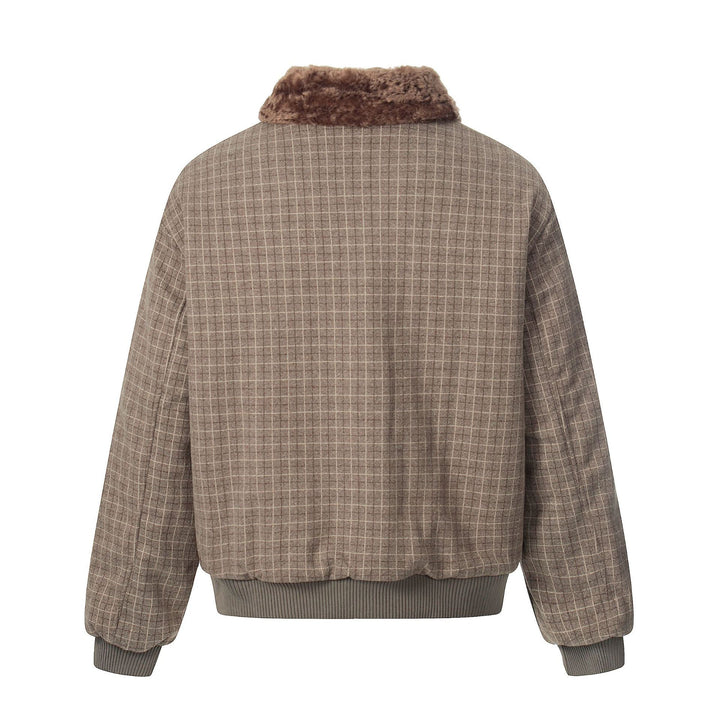 Men's Short Boxy Blouson in Wool Blend with Teddy Collar and Check Quilting Mune Fashion