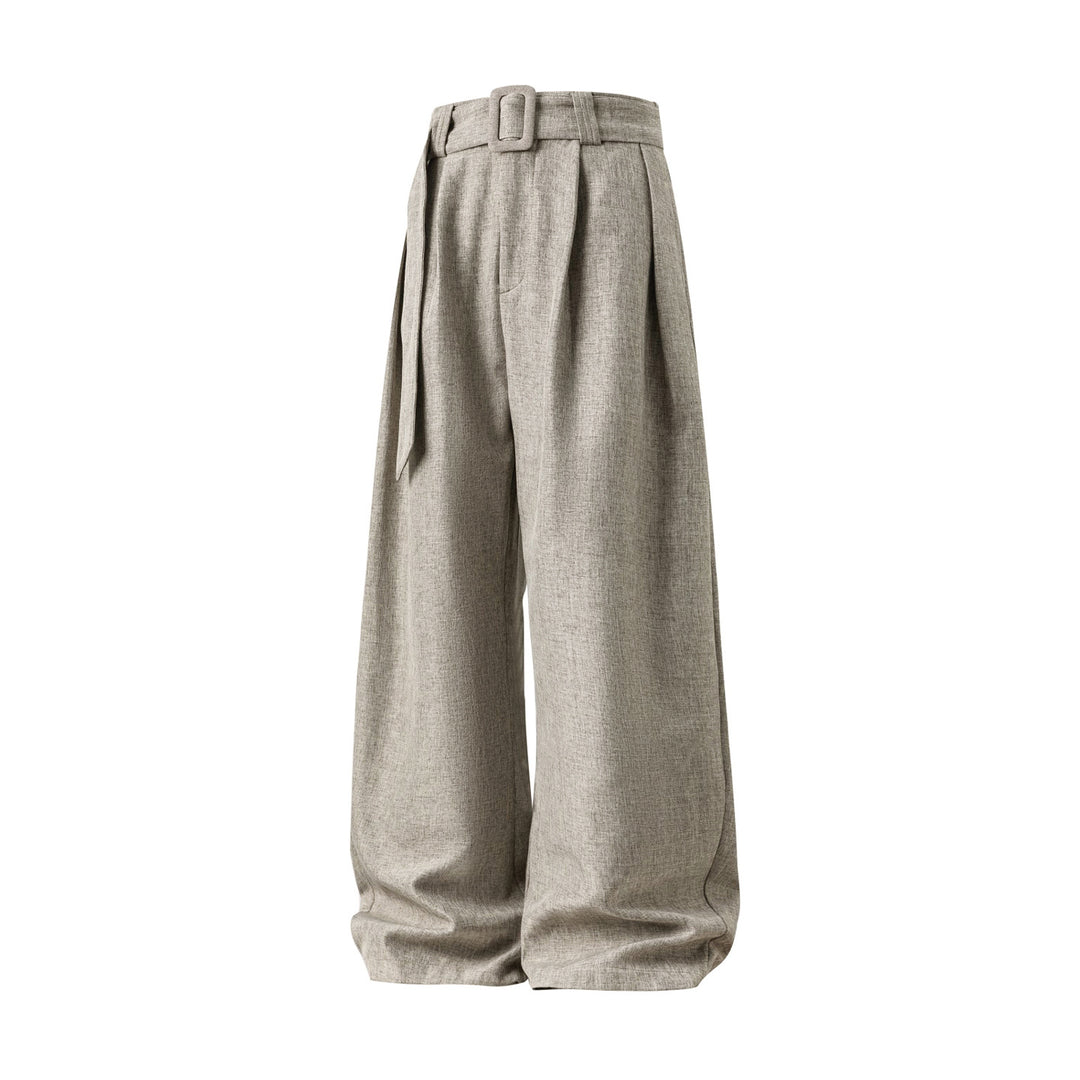 Women's Wide High-Waist Palazzo Pants with Pleats and Tie Belt Mune Fashion