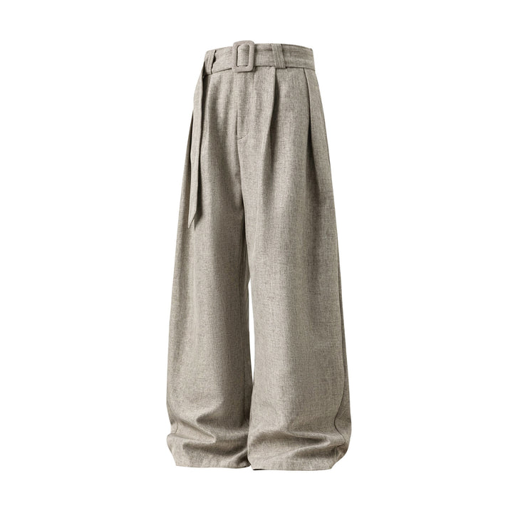 Women's Wide High-Waist Palazzo Pants with Pleats and Tie Belt Mune Fashion