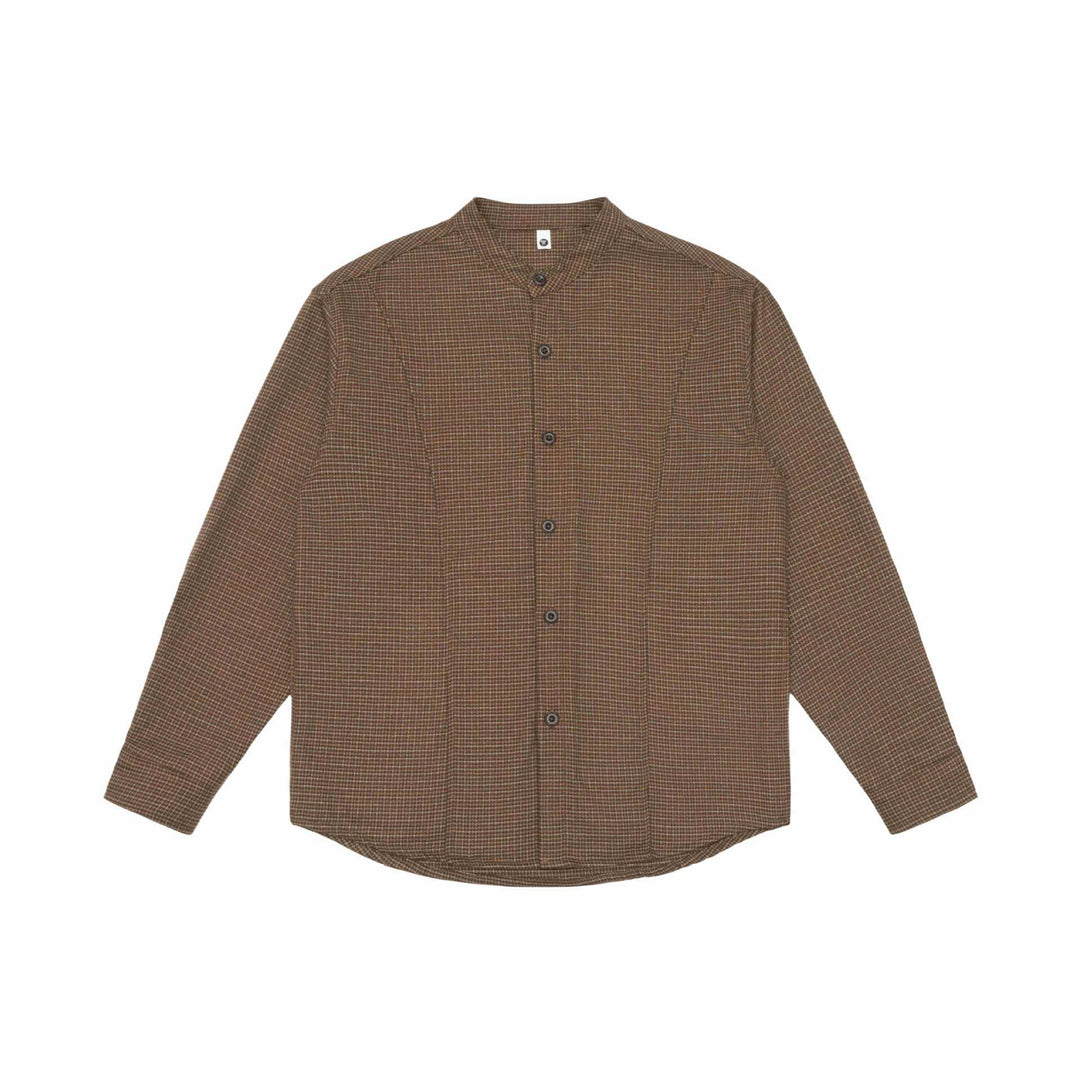 Unisex Oversized shirt jacket with stand-up collar, Glen check pattern and rounded hem Mune Fashion