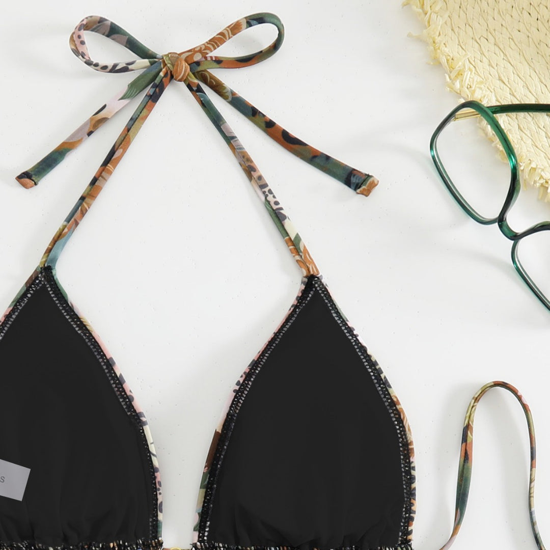 Women's Triangle Bikini with Floral and Animal Print Design Mune Fashion