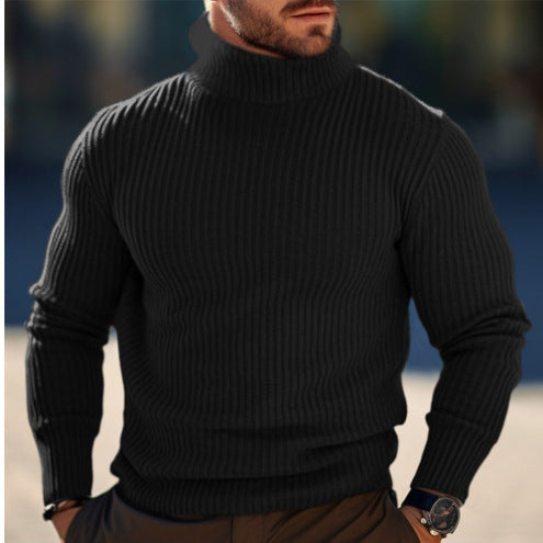 Men's narrow-fitting ribbed turtleneck sweater made of fine knit with stretch and thermoregulating wool blend Mune Fashion