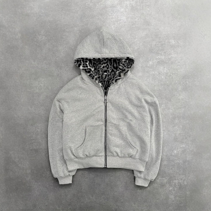 Women's short hooded jacket with faux fur lining, zipper and kangaroo pocket Mune Fashion