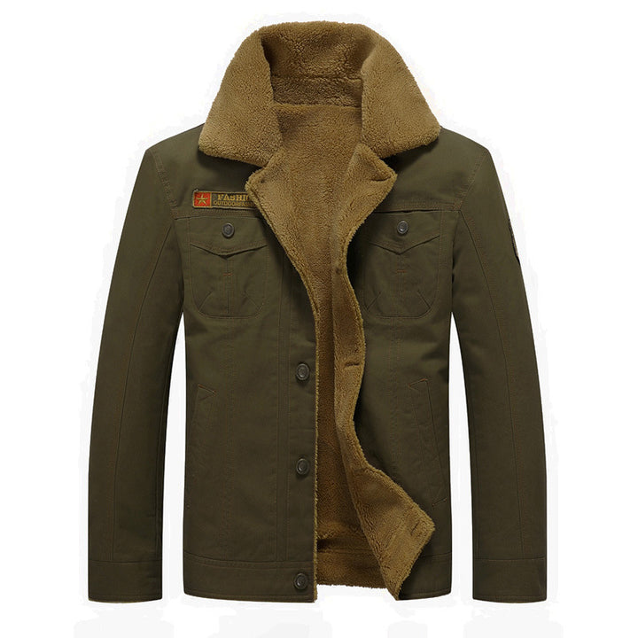 Men's Insulated Canvas Work Jacket with Full Teddy Lining and Shirt Collar Mune Fashion
