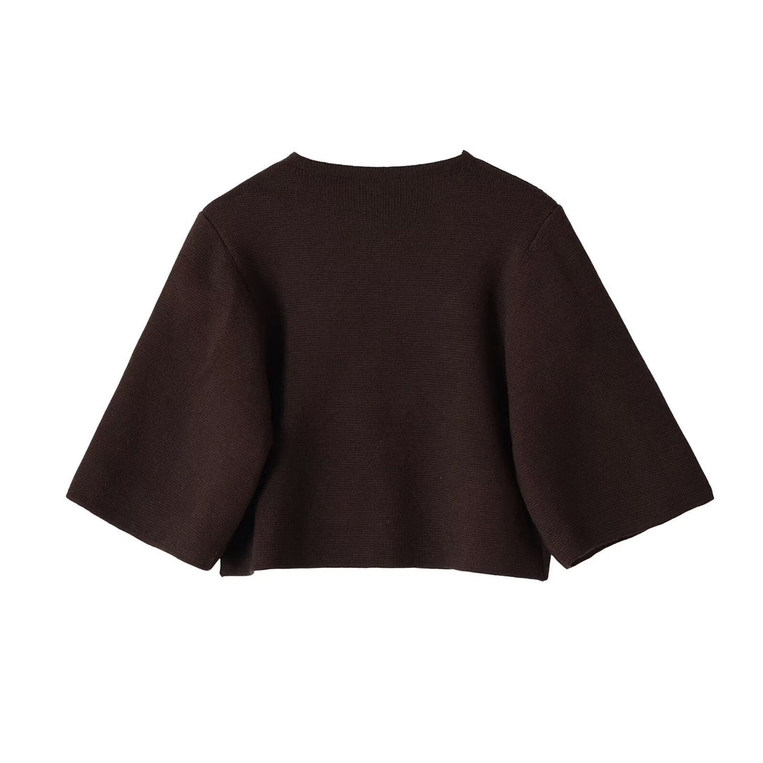 Women's short cape cardigan with dropped shoulders and covered decorative buttons Mune Fashion