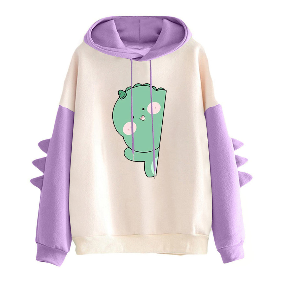 Women's oversized hoodie with three-dimensional back spikes and cute dino print Mune Fashion