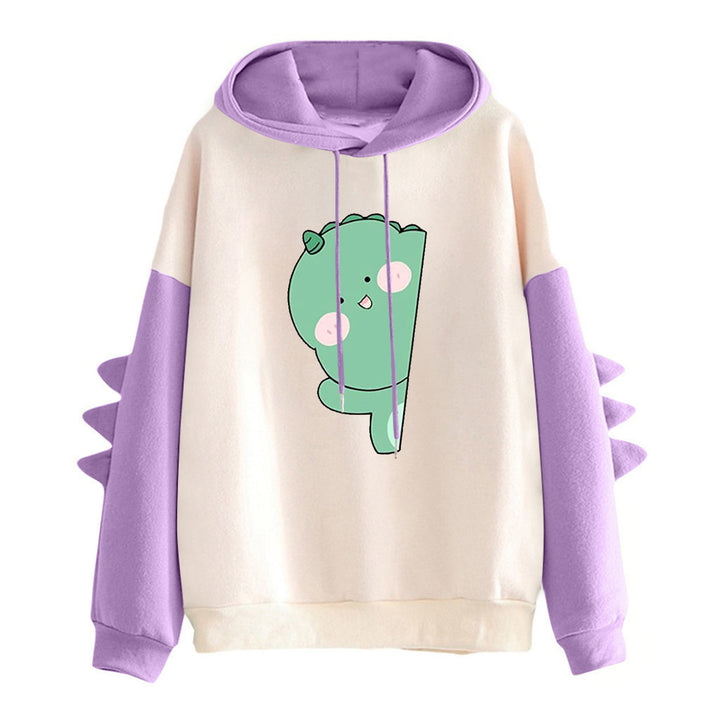 Women's oversized hoodie with three-dimensional back spikes and cute dino print Mune Fashion