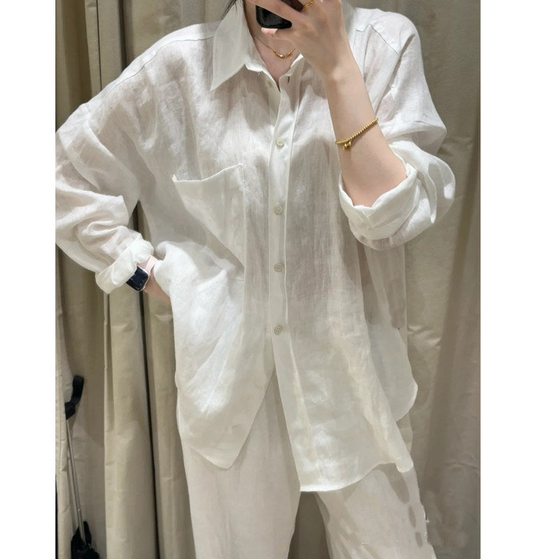 Women's Casual Long Sleeve Linen Blouse Mune Fashion