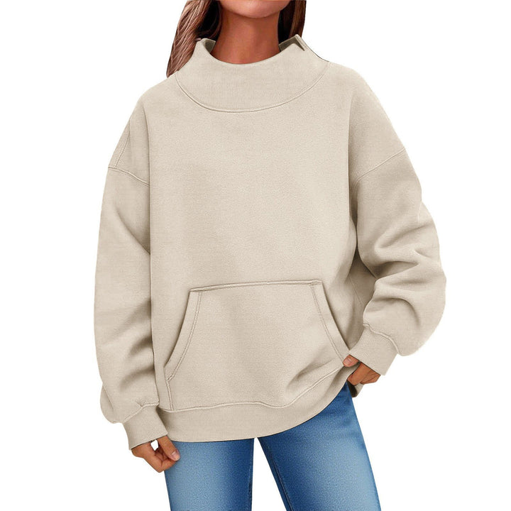 Women Oversized Hoodie with Stand-up Collar and Kangaroo Pocket Mune Fashion