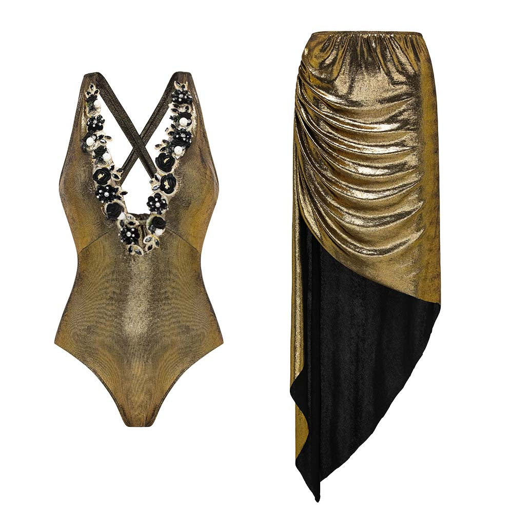 Women's swimsuit with off-shoulder design and elegant skirt Mune Fashion