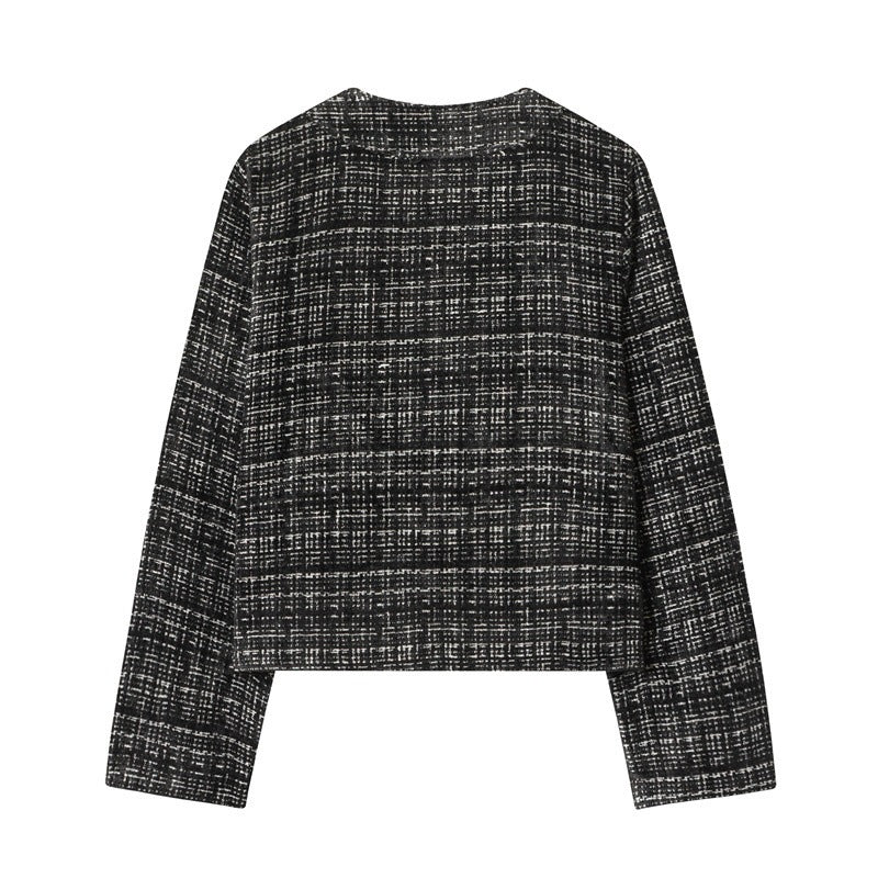 Women's Boxy Tweed Jacket in Boucle Look with Concealed Button Placket and Boxy Silhouette Mune Fashion