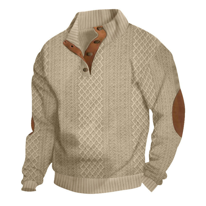 Men's half-zip knitted pullover with contrasting button placket and elbow patches Mune Fashion