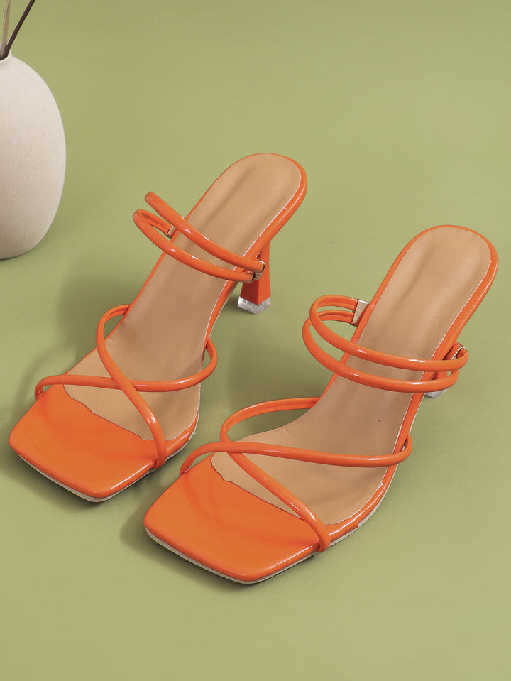 Women’s minimalist strap sandals with square toe and slim mid-high heel Mune Fashion