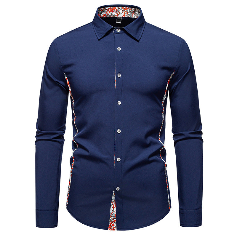 Men's Elegant Fitted Business Shirt with Contrasted Interior Placket and Paisley Detail Mune Fashion