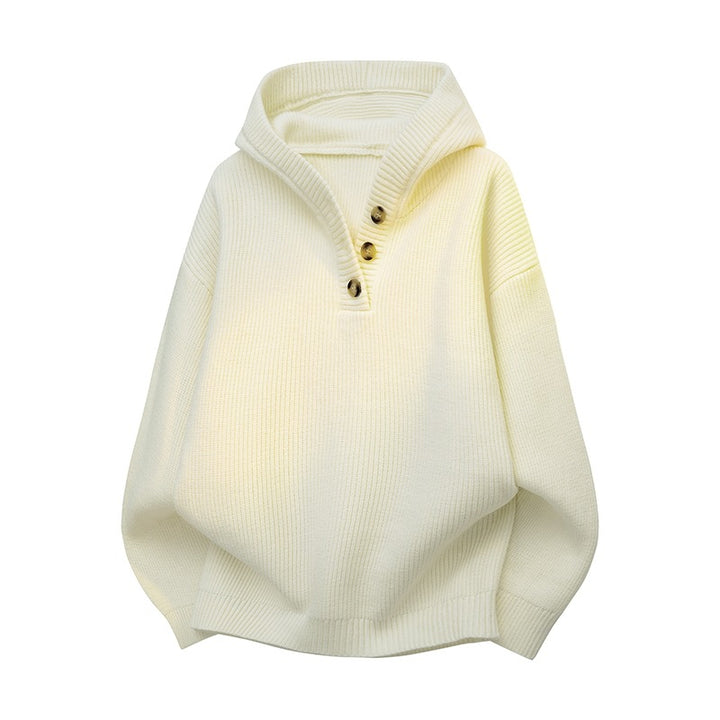 Women Relaxed Hoodie made of ribbed knit with half-button placket Mune Fashion