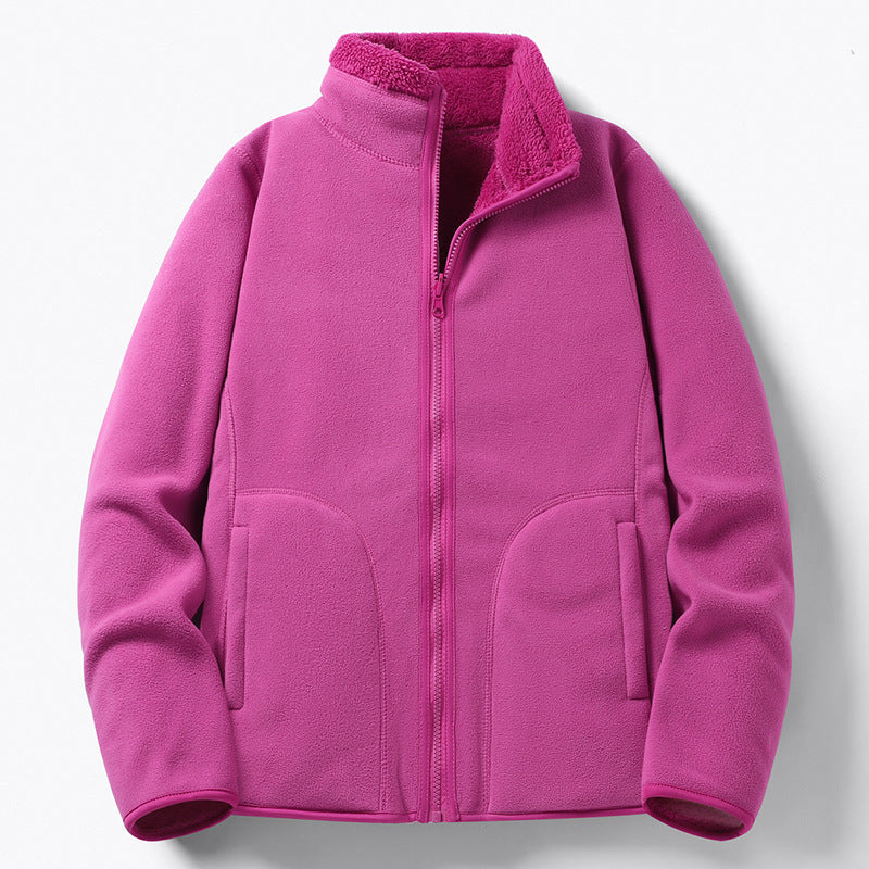 Women Padded Fleece Jacket with Teddy Lining, Stand-up Collar & Full-Length Zipper Mune Fashion