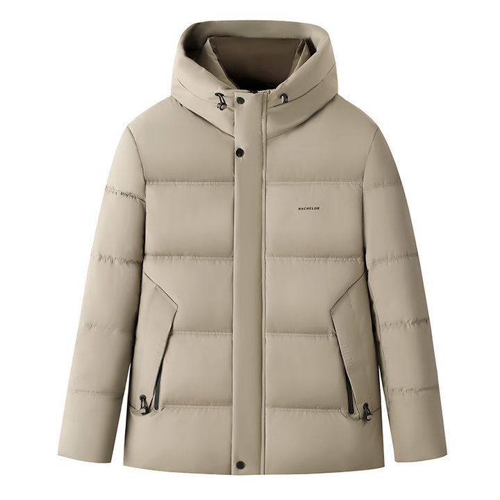 Men's short quilted jacket with high stand-up collar, hood & hidden zipper Mune Fashion