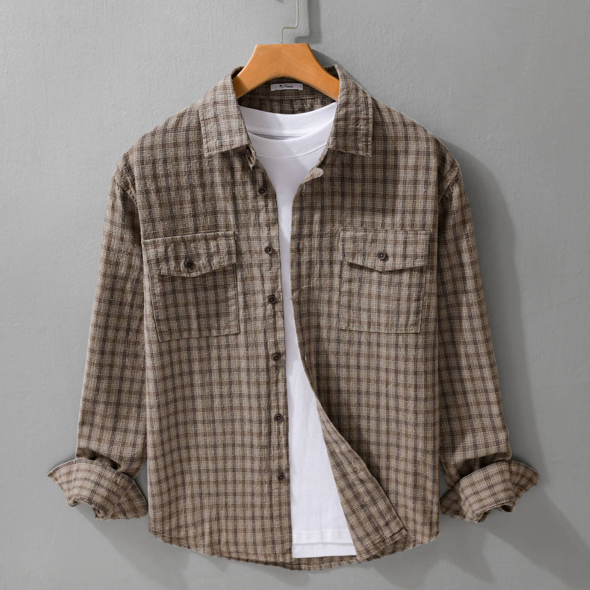 Men's Soft Brushed Check Shirt in Shirt Jacket Cut with Flap Pockets Mune Fashion