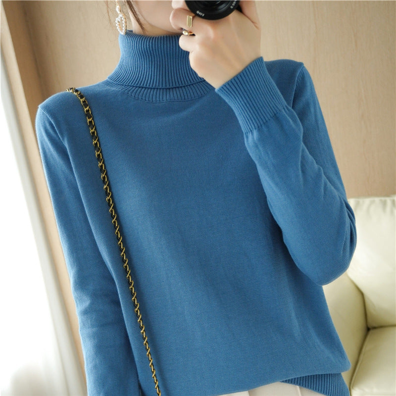 Women Minimalist Fine Knit Turtleneck with High Ribbed Collar and Slim Fit Mune Fashion