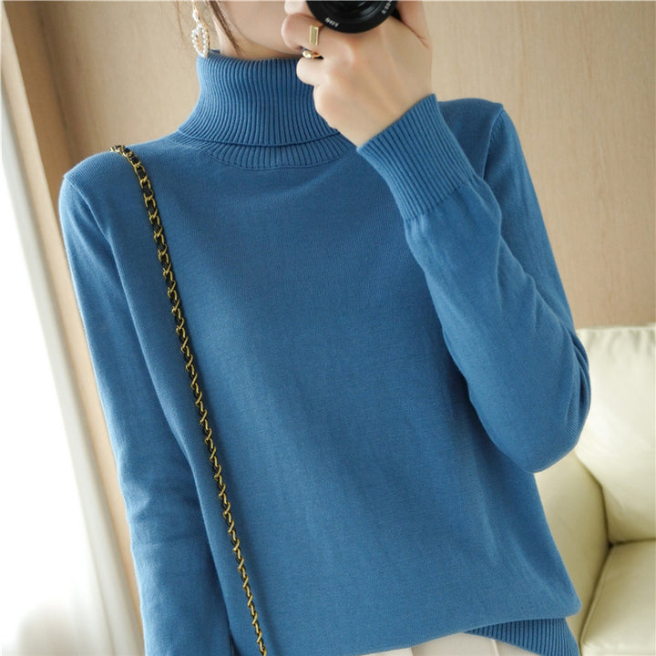 Women Minimalist Fine Knit Turtleneck with High Ribbed Collar and Slim Fit Mune Fashion