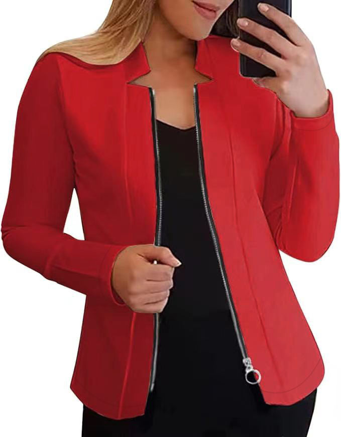 Women’s Modern Blazer Jacket with Asymmetrical Zip and Figure-Hugging Cut Mune Fashion
