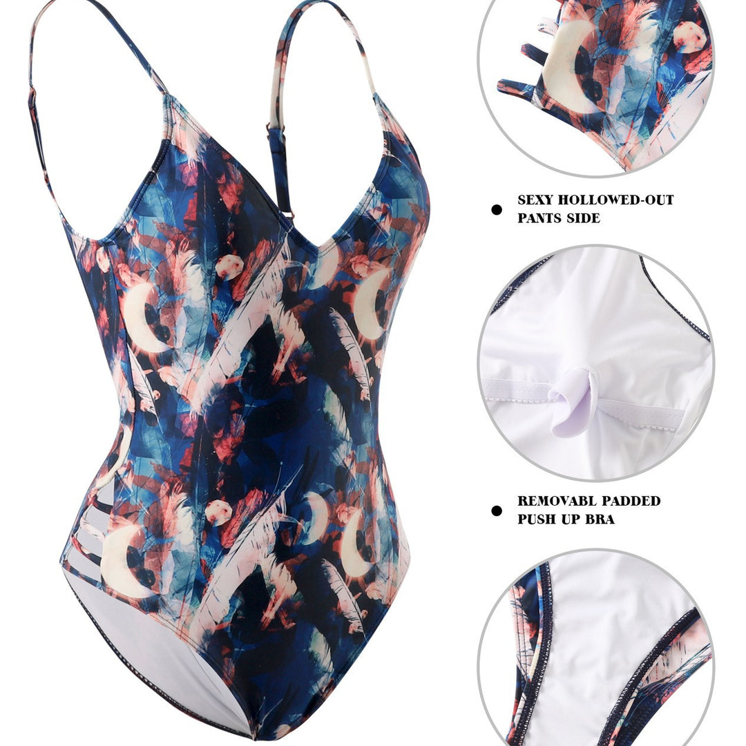 Ladies one-piece swimsuit with floral art design Mune Fashion