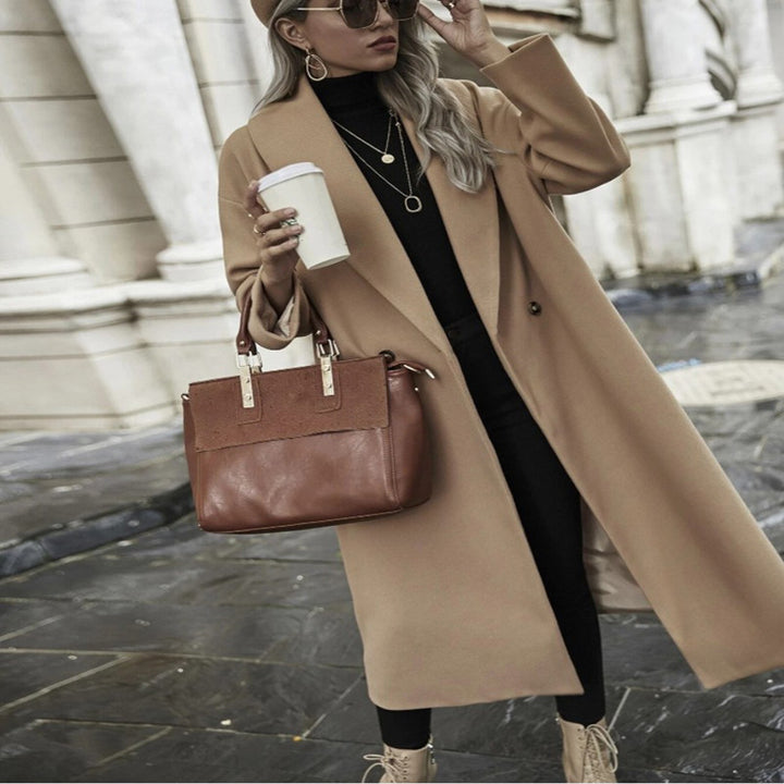 Women Oversize Long Coat with Wide Shoulder and Concealed Button Placket Mune Fashion
