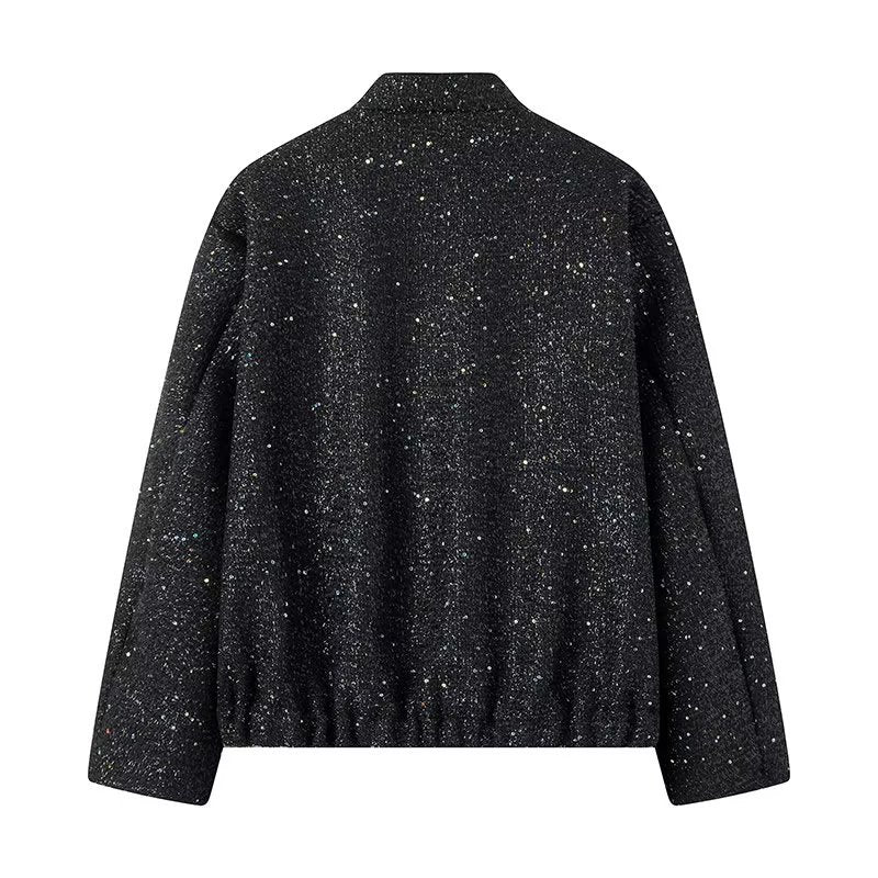 Ladies nan sparkling short boxy jacket with elastic hem and subtle stand-up collar Mune Fashion