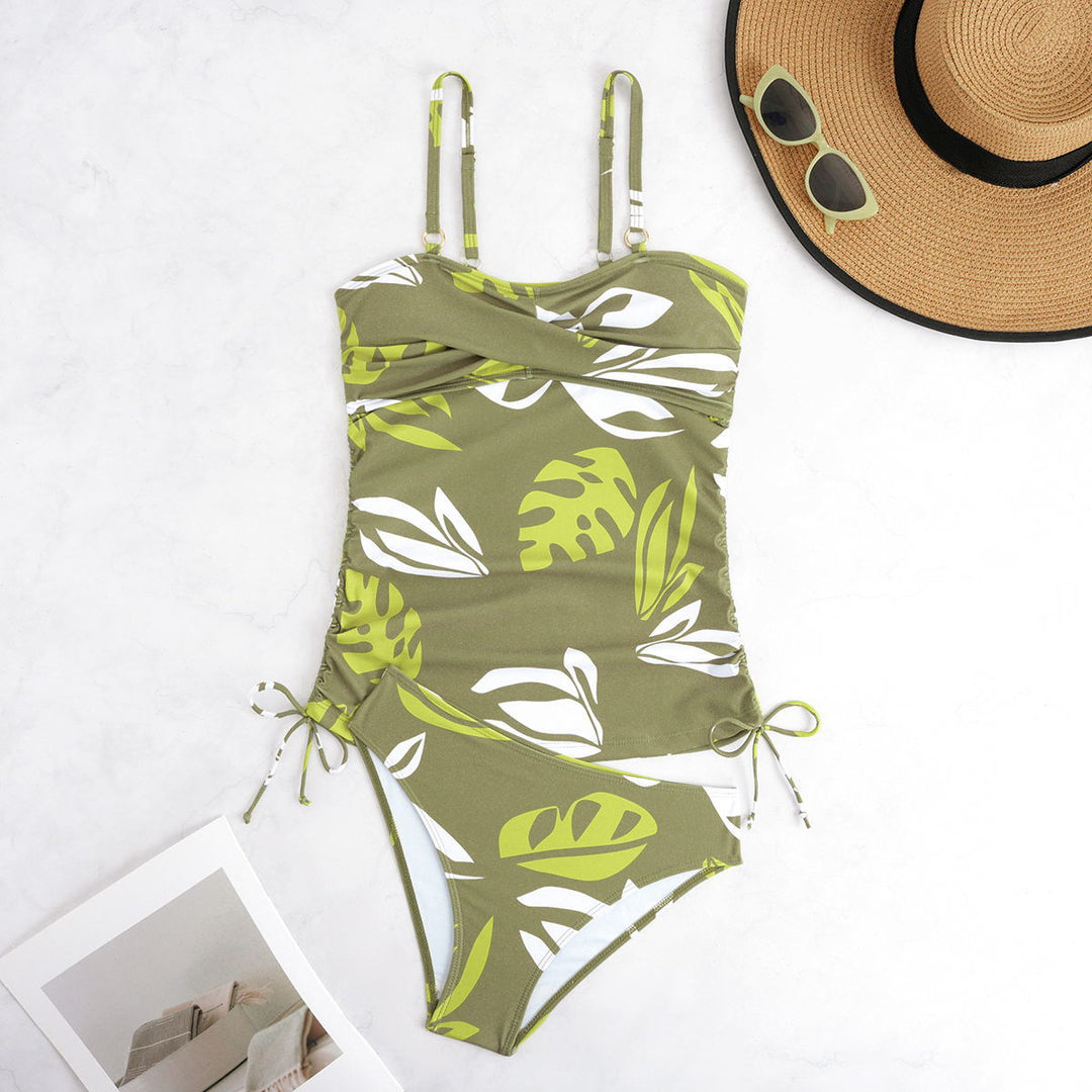 Women's one-piece swimsuit with gathering and floral print Mune Fashion